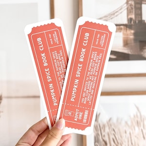 Pumpkin Spice Ticket Bookmark | Cute Bookish Bookmarks, Cute Ticket Bookmarks, Double-Sided, 17pt Thick Cardstock, Fall Bookmarks, Autumn