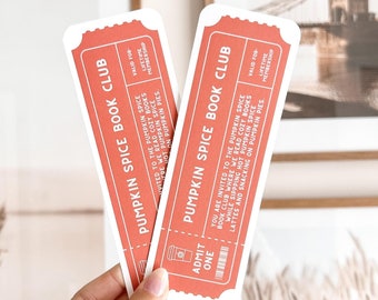 Pumpkin Spice Book Club Ticket Bookmark: Fall Reading Gift