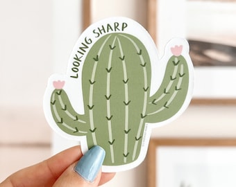 Looking Sharp Cactus Vinyl Sticker | Plant Pun, Laptop Decal
