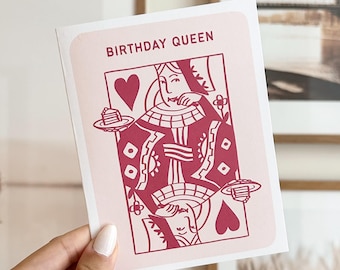 Birthday Queen Card | Queen of Hearts, Eating Cake (Blank Inside)