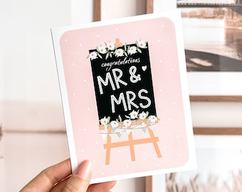 Mr & Mrs Wedding Congratulations Card | Blank Inside, Envelope Included