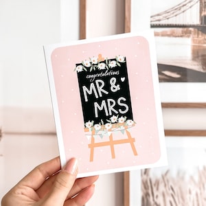 Wedding Congratulations Mr & Mrs Card | Cute Wedding Card, Wedding Congrats Card, Just Married, Envelope Included, Blank Inside