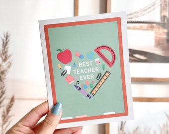 Best Teacher Ever Card | Cute Thank You Gift, Envelope Included