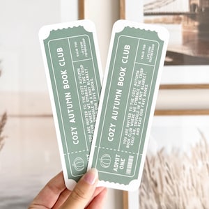 Cozy Autumn Book Club Ticket Bookmark | Cute Bookish Bookmarks, Cute Ticket Bookmarks, Double-Sided, 17pt Thick Cardstock, Fall Bookmarks