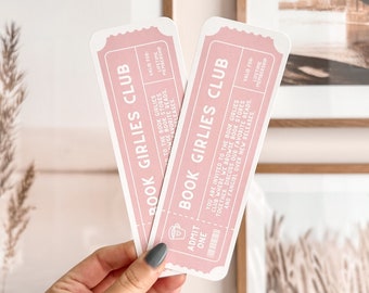 Book Girlies Club Bookmark | Cute Bookish Bookmarks, Ticket Bookmark, Double-Sided, 17pt Thick Cardstock, Bookish Gifts For Her, Pink