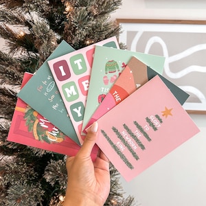 Pacote de cartões de Natal, desenhados à mão, cartões ilustrados | Cartões de Natal fofos, cartões de Natal cristãos, presentes de Natal, em branco por dentro