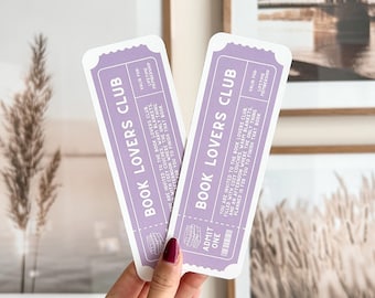 Book Lovers Club Bookmark | Cute Bookish Bookmarks, Ticket Bookmark, Double-Sided, 17pt Thick Cardstock, Bookish Christmas Gifts, Pastel