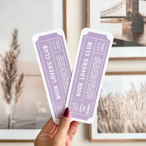 Book Lovers Club Bookmark | Cute Bookish Bookmarks, Ticket Bookmark, Double-Sided, 17pt Thick Cardstock, Bookish Christmas Gifts, Pastel