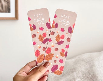 Marcapáginas de otoño dibujado a mano: Hojas de otoño acogedoras, doble cara