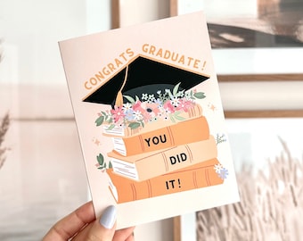 You Did It! Graduation Card | Cute Graduation Card, Congratulations Card, Graduation Cap Card, Envelope Included, Blank Card