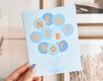 New Baby Boy Shower Card | Cute Baby Shower Card, Cute Blue Baby Boy Card With Balloons, Blank Inside, Envelope Included