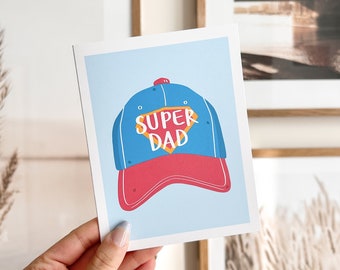 Super Dad Baseball Cap Father's Day Card - Handmade Illustrated Card
