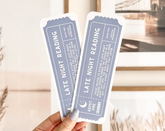 Late Night Reading Ticket Bookmark | Cute Bookish Bookmarks, Cute Ticket Bookmarks, Double-Sided, 17pt Thick Cardstock, Bookish Gifts