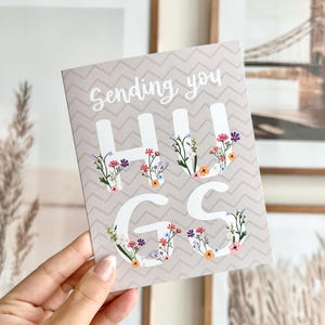 Je vous envoie des câlins | Jolie carte d'encouragement, carte florale, carte Thinking of you, enveloppe incluse, vierge à l'intérieur
