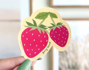 Strawberry Berry Sweet Vinyl Sticker - Water Bottle Sticker, Laptop, Waterproof