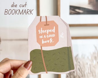Tea Bag Die Cut Bookmark | Bookish Pun, Cozy Cafe Design