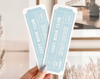 Cozy Book Club Cute Ticket Bookmark | Cute Bookmarks, Ticket Bookmark, Double-Sided, 17pt Thick Cardstock, Bookish Gifts For Her