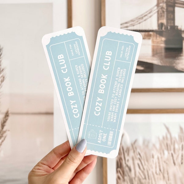 Cozy Book Club Cute Ticket Bookmark | Cute Bookmarks, Ticket Bookmark, Double-Sided, 17pt Thick Cardstock, Bookish Gifts For Her