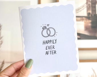 Happily Ever After Wedding Congratulations Card, Just Married, Wedding Rings | Blank Inside, Envelope Included