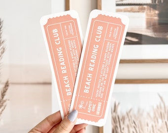 Beach Reading Club Ticket Bookmark | Cute Bookish Bookmarks, Cute Ticket Bookmarks, Double-Sided, 17pt Thick Cardstock, Bookish Gifts