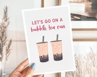 Bubble Tea Run Mini Art Print | 5" x 7" Cute Mini Art Prints, Boba Art Print, Cute Wall Art, Room Decor, Premium Thick Matte Paper