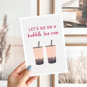 Bubble Tea Run Mini Art Print | 5&quot; x 7&quot; Cute Mini Art Prints, Boba Art Print, Cute Wall Art, Room Decor, Premium Thick Matte Paper