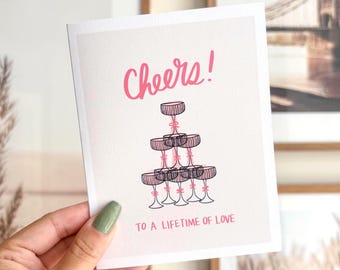 Cheers To A Lifetime Of Love! Wedding Congratulations Card | Blank Inside, Envelope Included