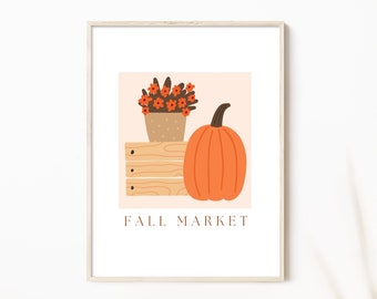 Fall Market Pumpkin Art Print: Autumn Home Decor (8x10)
