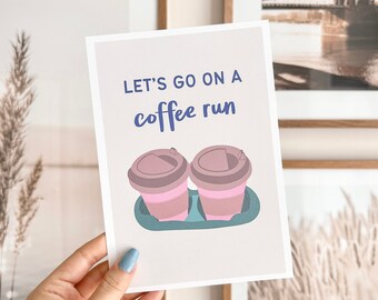 Coffee Run Mini Art Print | 5" x 7" Cute Mini Art Prints, Boba Art Print, Cute Wall Art, Room Decor, Premium Thick Matte Paper