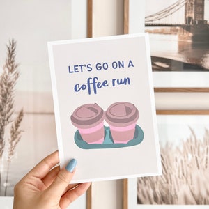 Coffee Run Mini Art Print | 5&quot; x 7&quot; Cute Mini Art Prints, Boba Art Print, Cute Wall Art, Room Decor, Premium Thick Matte Paper