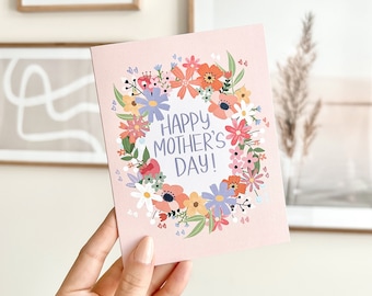 Mother's Day Card - Happy Mother's Day! | Blank Inside, Boho Card, Floral Card, Handmade Card, Mother's Day Gift, Card With Envelope