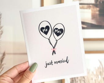 Just Married Wedding Congratulations Card | Mr. And Mrs., Blank Inside, Envelope Included