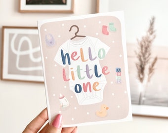 Baby Shower Card, Baby Card, Hello Little One | Cute Baby Shower, Gifts For New Parents, Minimal Baby Shower Card, Handmade Baby Shower Card
