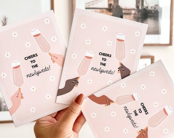 Cheers Newlyweds Wedding Card, Floral Wedding Gift, Blank Inside
