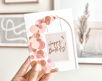 Happy Birthday Card With Balloon Arch - Boho Card, Blank Inside | Balloons Birthday Card, Birthday Gift, Optional Message With Envelope