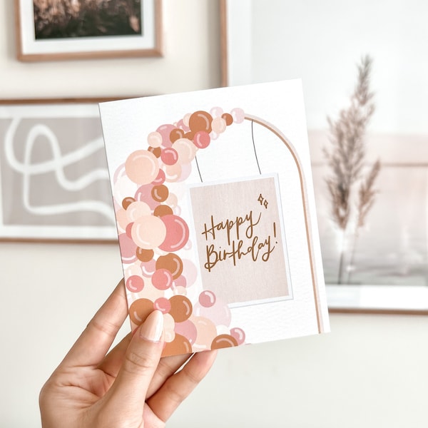 Happy Birthday Card With Balloon Arch - Boho Card, Blank Inside | Balloons Birthday Card, Birthday Gift, Optional Message With Envelope