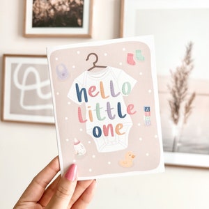 Baby Shower Card, Baby Card, Hello Little One Cute Baby Shower, Gifts For New Parents, Minimal Baby Shower Card, Handmade Baby Shower Card image 1