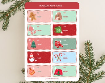 Christmas Gift Tag Stickers | Festive Holiday Stickers Sheet