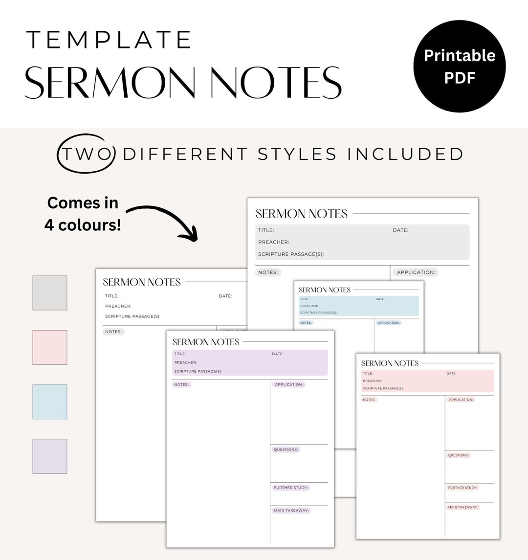 Sermon Notes Template: Christian Bible Study (printable PDF) - Etsy