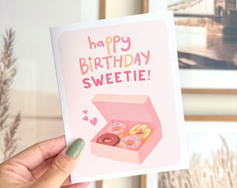 Happy Birthday Sweetie Card, Donuts, Birthday For Girl | (Blank Inside, Envelope Included)