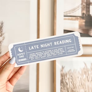 Late Night Reading Ticket Bookmark Cute Bookish Bookmarks, Cute Ticket Bookmarks, Double-Sided, 17pt Thick Cardstock, Bookish Gifts image 2