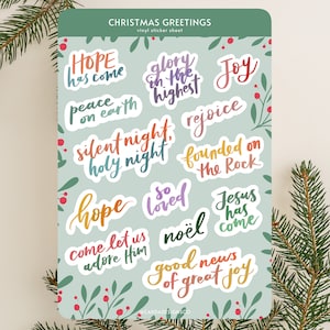 Christmas Greetings Sticker Sheet | Christian Christmas Stickers, Holiday Stickers, Cute Sticker Sheets, Cute Christmas Gifts