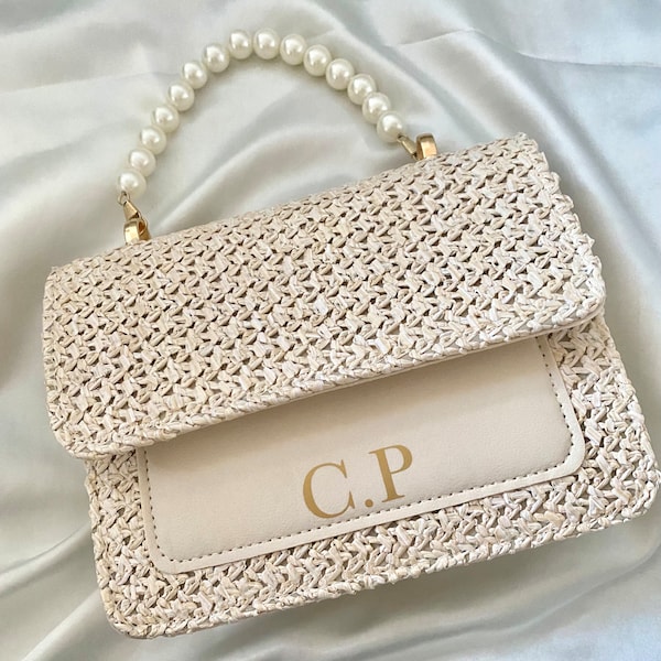 Personalised Pearl Handle Handbag / Custom Handbag Holiday Honeymoon Evening Handbag /