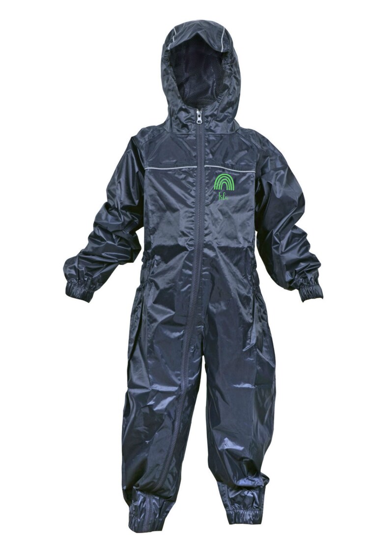 Rainbow Personalised Children's Waterproof All In One Rainsuit from Dry Kids, Kids Puddle Suit, Child's Overall ideal for outside play image 2