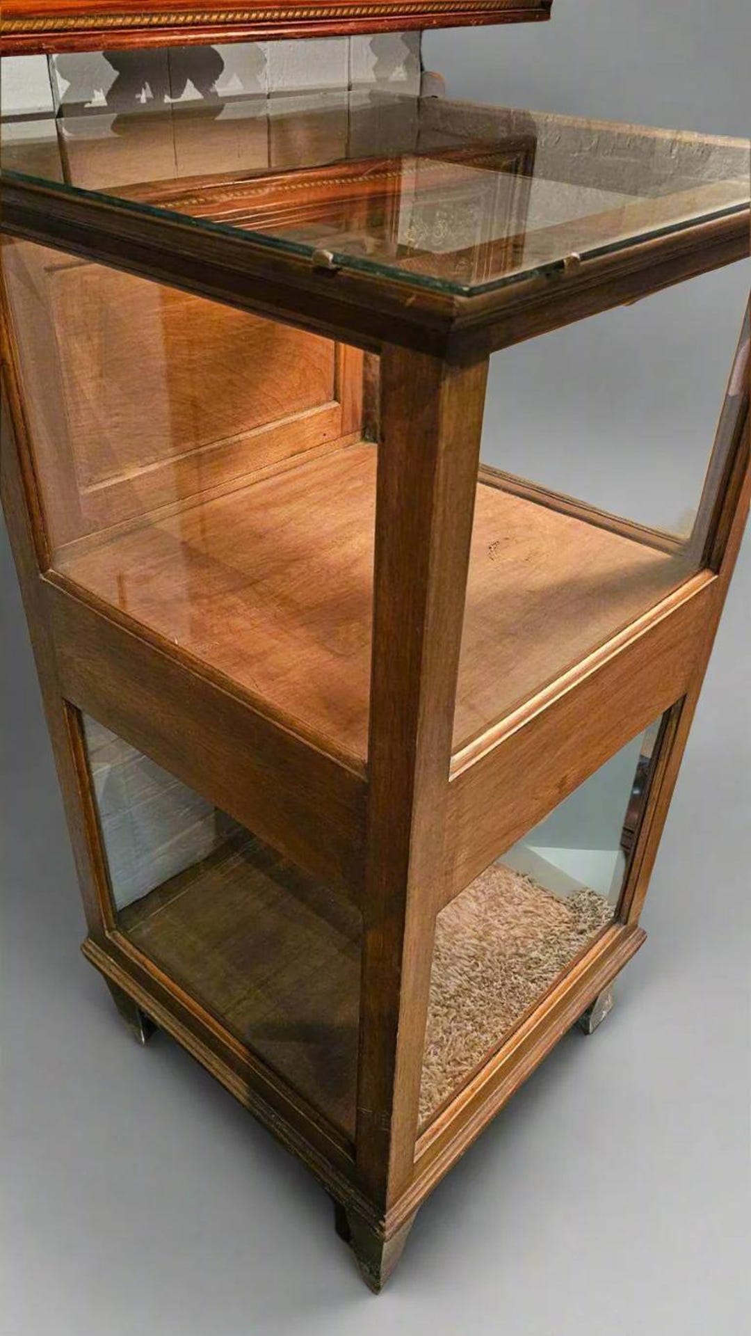 Antique Wood & Glass Display Cases - Early 20th Century, Steel Toe Base ...