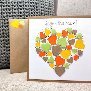 Carte fait main félicitations mariage et naissance. Vert orange jaune. Thème naturel. Moderne et original