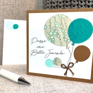 Carte Anniversaire, fête, ou simple pensées. Carte bleu et marron, turquoise. Fait main. Idéal pour homme, femme, papy, mamy, adulte.