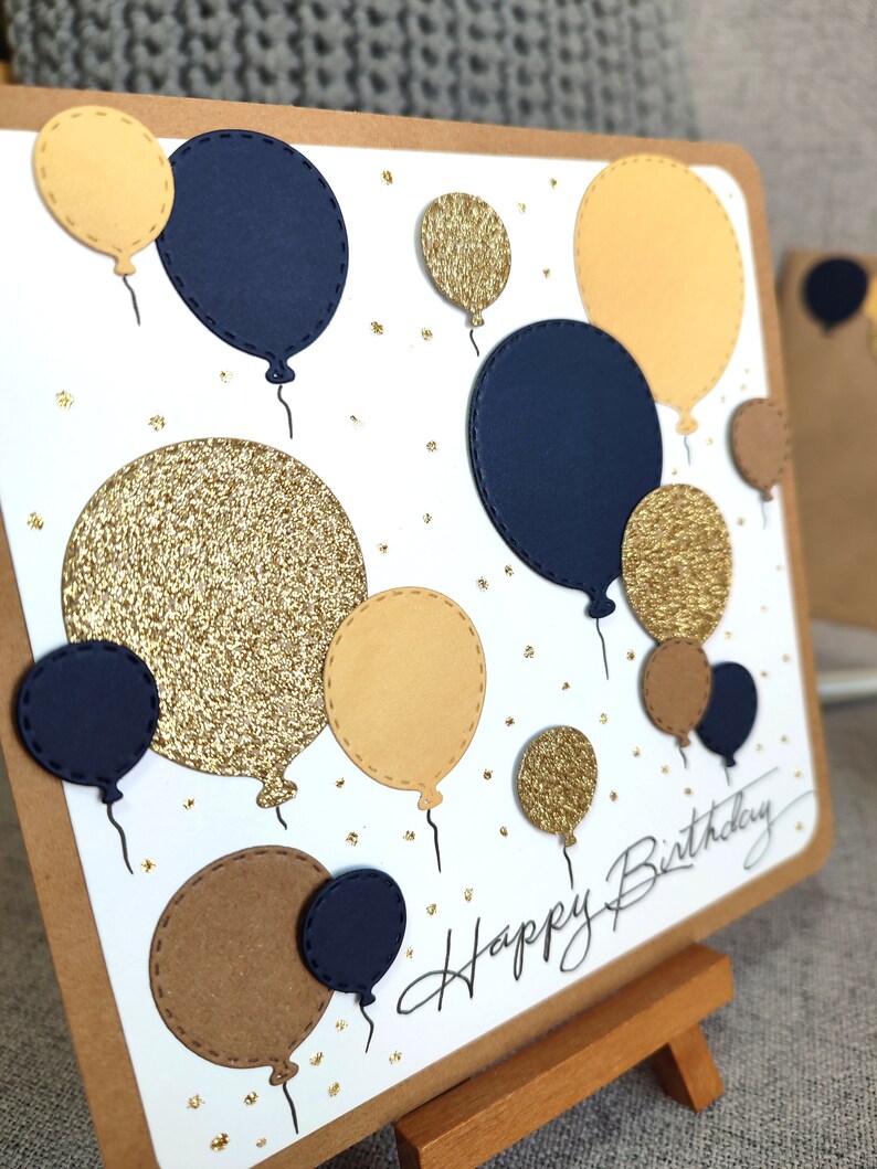 Carte Happy Birthday, Anniversaire, homme, femme, ballons, enfant afbeelding 2
