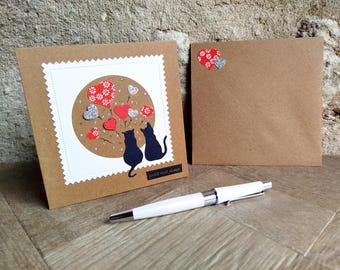 Carte Chat, fait main. Tendre et Moderne Fête des grands mères. Plaisir d'offrir
