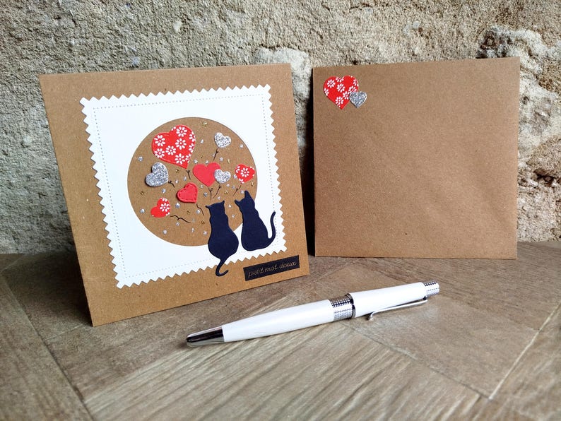 Carte Chat, fait main. Tendre et Moderne Fête des grands mères. Plaisir d'offrir image 1